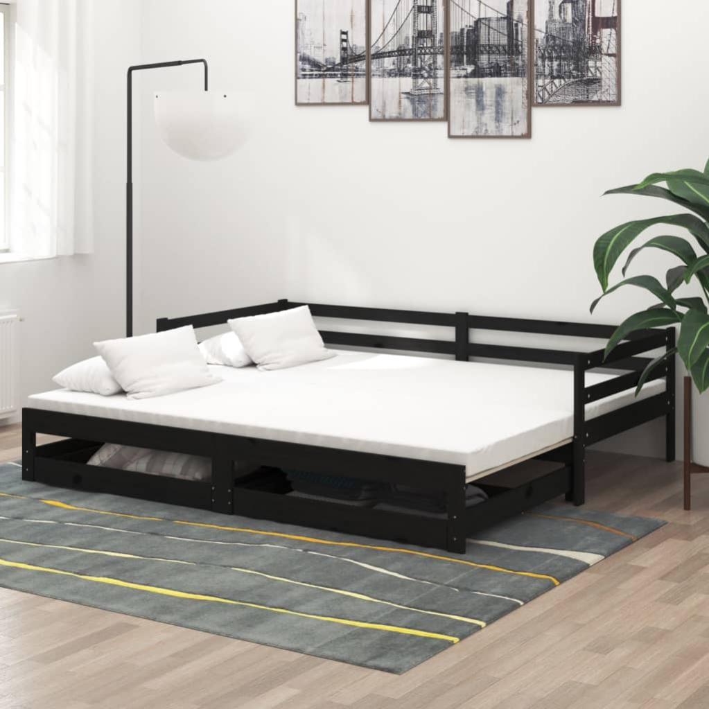 VidaXL Dormeuse Con 5 Cassetti Contenitori Nero 90x200 Cm | Letto Divano Contenitore In Legno Di Pino IRun