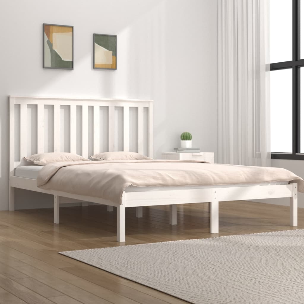 Estructura cama madera maciza pino blanco king size 150x200 cm