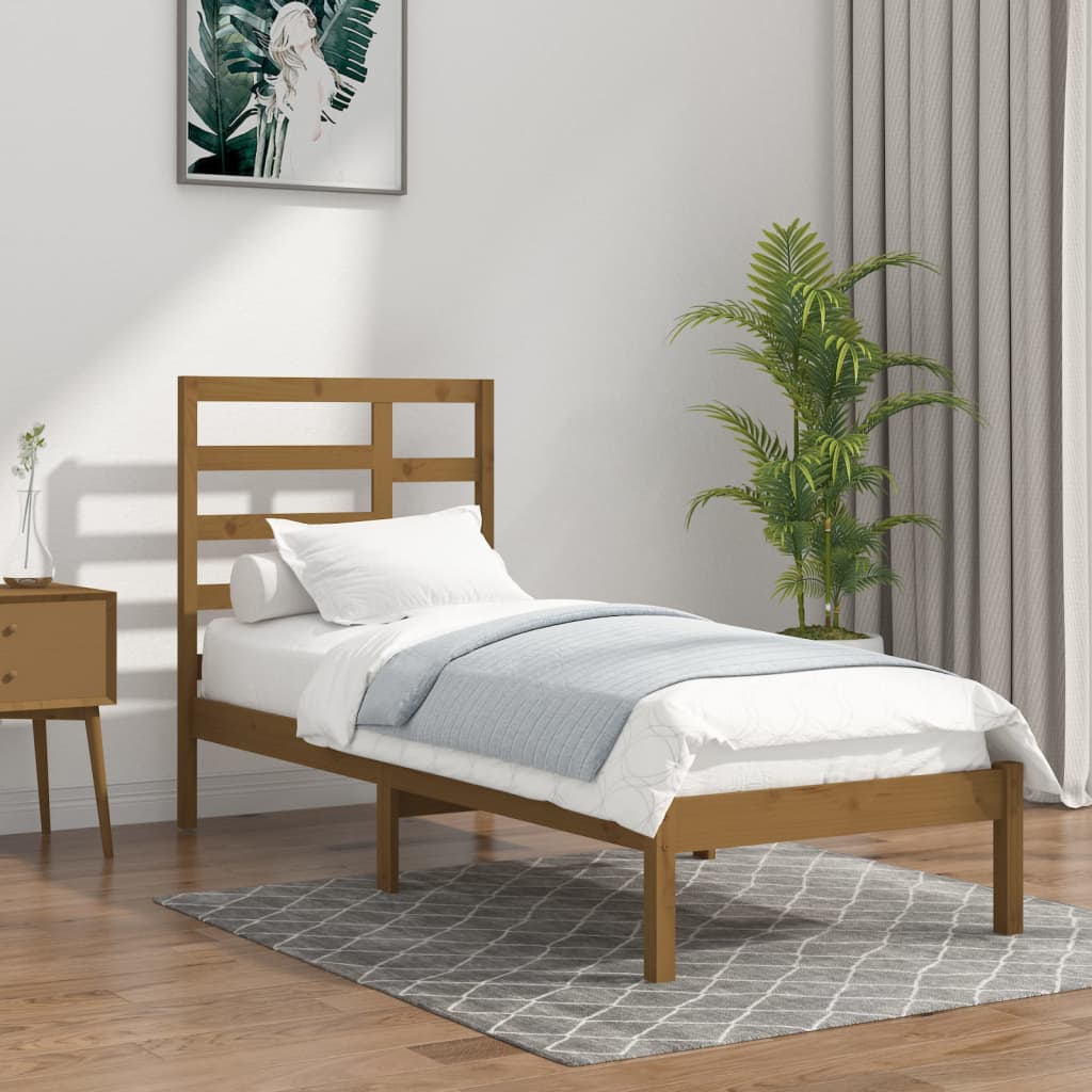 Estructura de cama individual de madera maciza marrón miel 90x190 cm 3FT