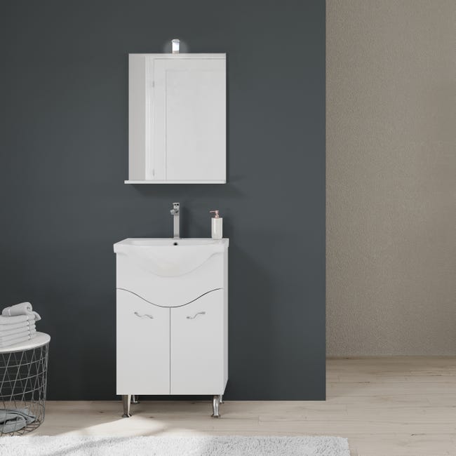 EASY-Mobile bagno 2 cassettoni da 80 cm con lavabo e specchio con lampada  led bianco