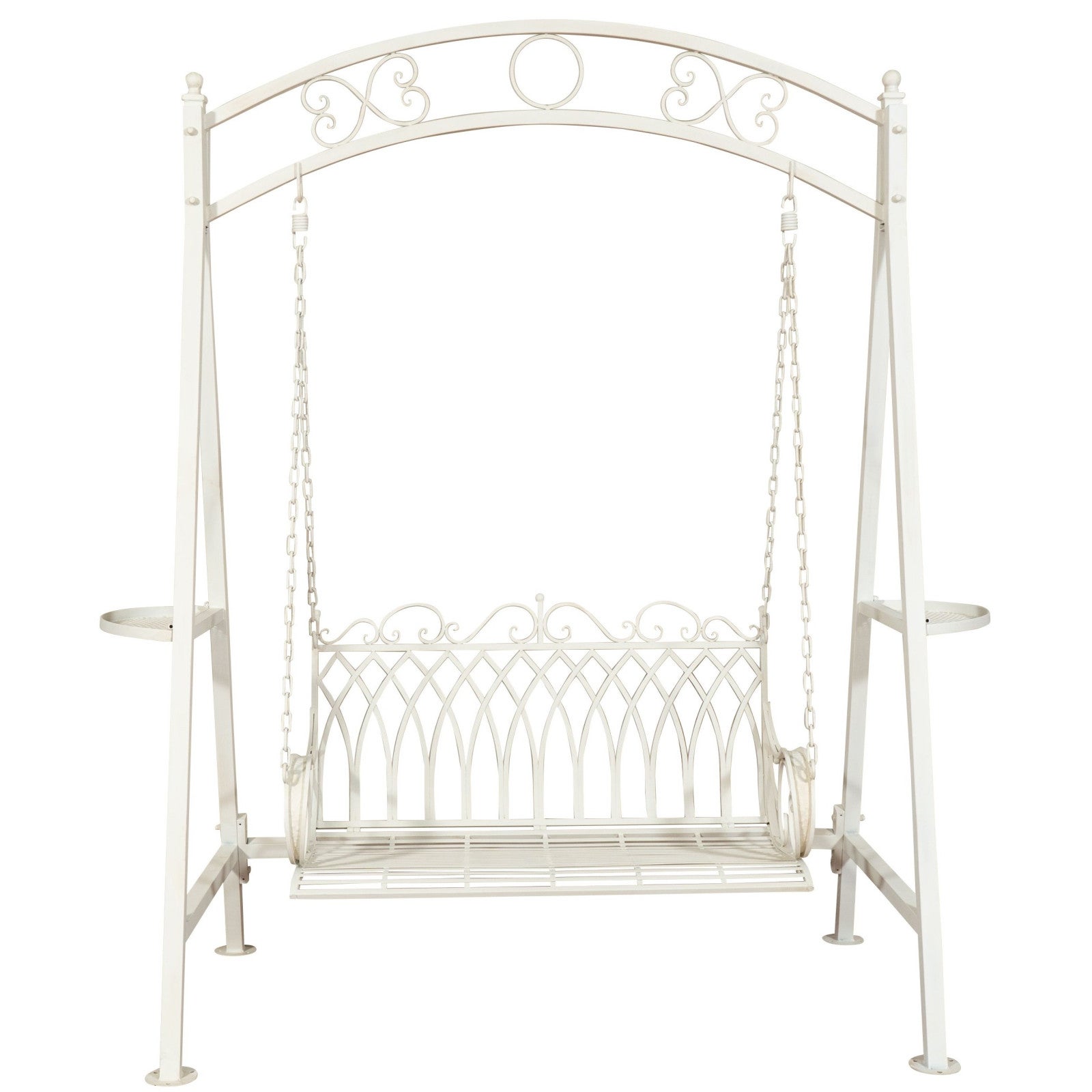 Columpio de jardín de 2 plazas biscottini 220x198x100 cm | columpio de jardín de hierro forjado, blanco