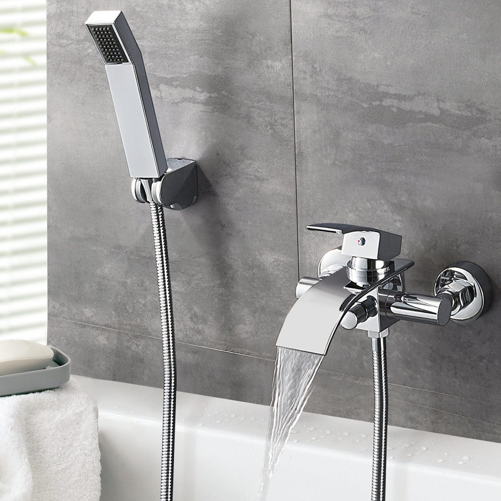 Robinet de baignoire mural gris/or brossé en cuivre douchette en ABS pour  salle de bains