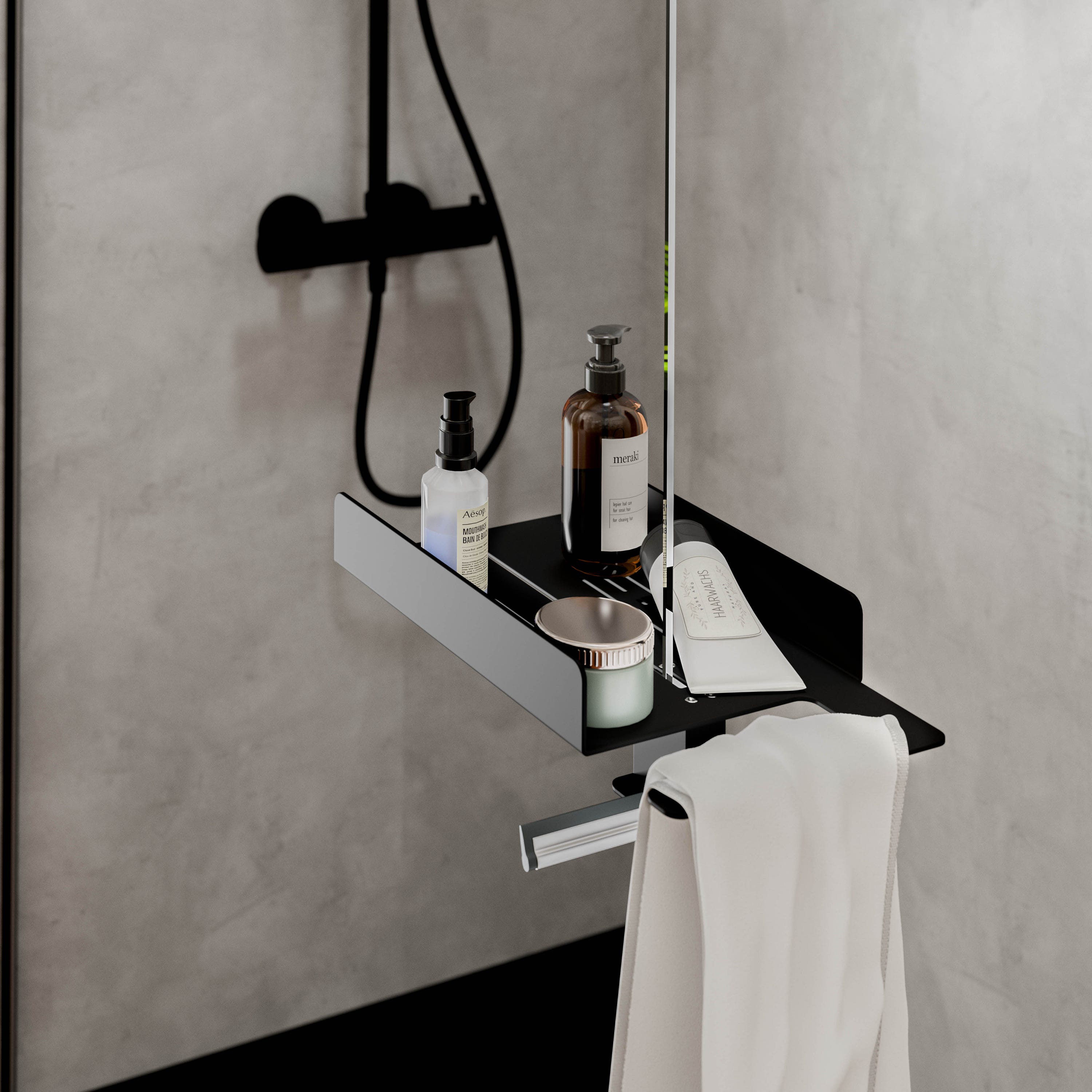 Schulte estante de ducha con toallero 38 x 11,9 x 21 cm, estante de ducha  negro, sin necesidad de taladrar