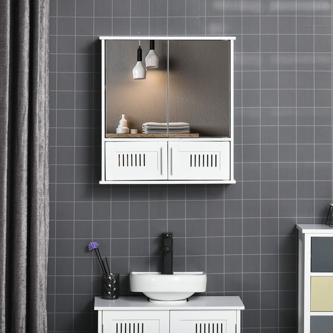Formular Patriótico docena Armario de baño con espejo de pared kleankin 55x17,5x60 cm blanco | Leroy  Merlin