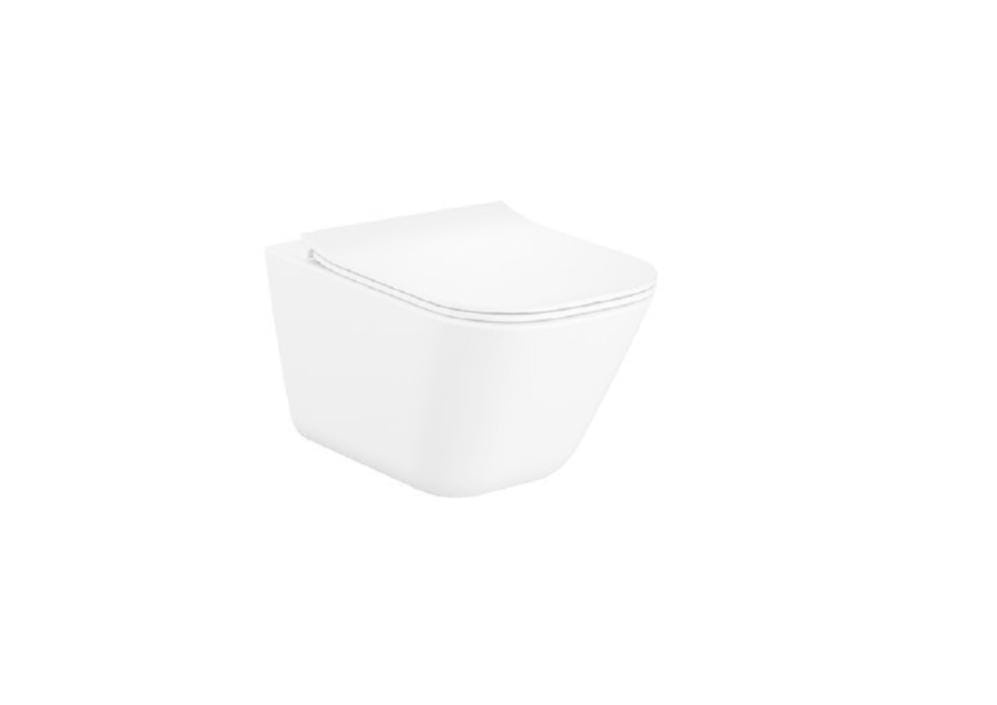 WC suspendu carre en ceramique 35 x 54 x 40 cm blanc et abattant a fermeture amortie ultraslim Leroy Merlin