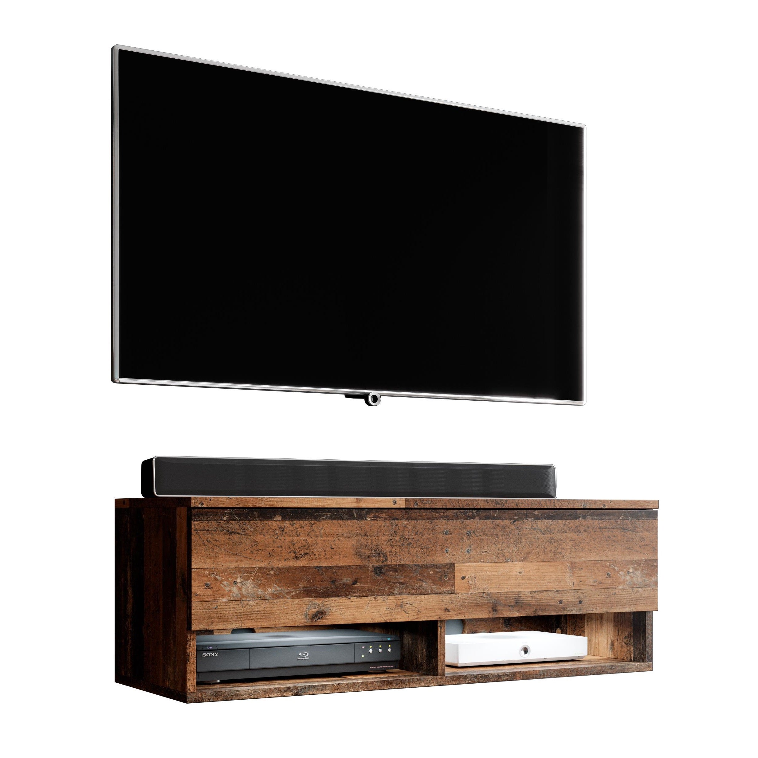 Furnix Meuble Tv Meuble Tv Suspendu Alyx X X Cm Style Industriel Vieux Bois Avec Led