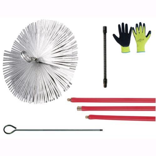 Kit Spazzacamino Pulizia Canne Fumarie 8 Metri con Scovolo in Acciaio Ø25  cm con Guanti in OMAGGIO