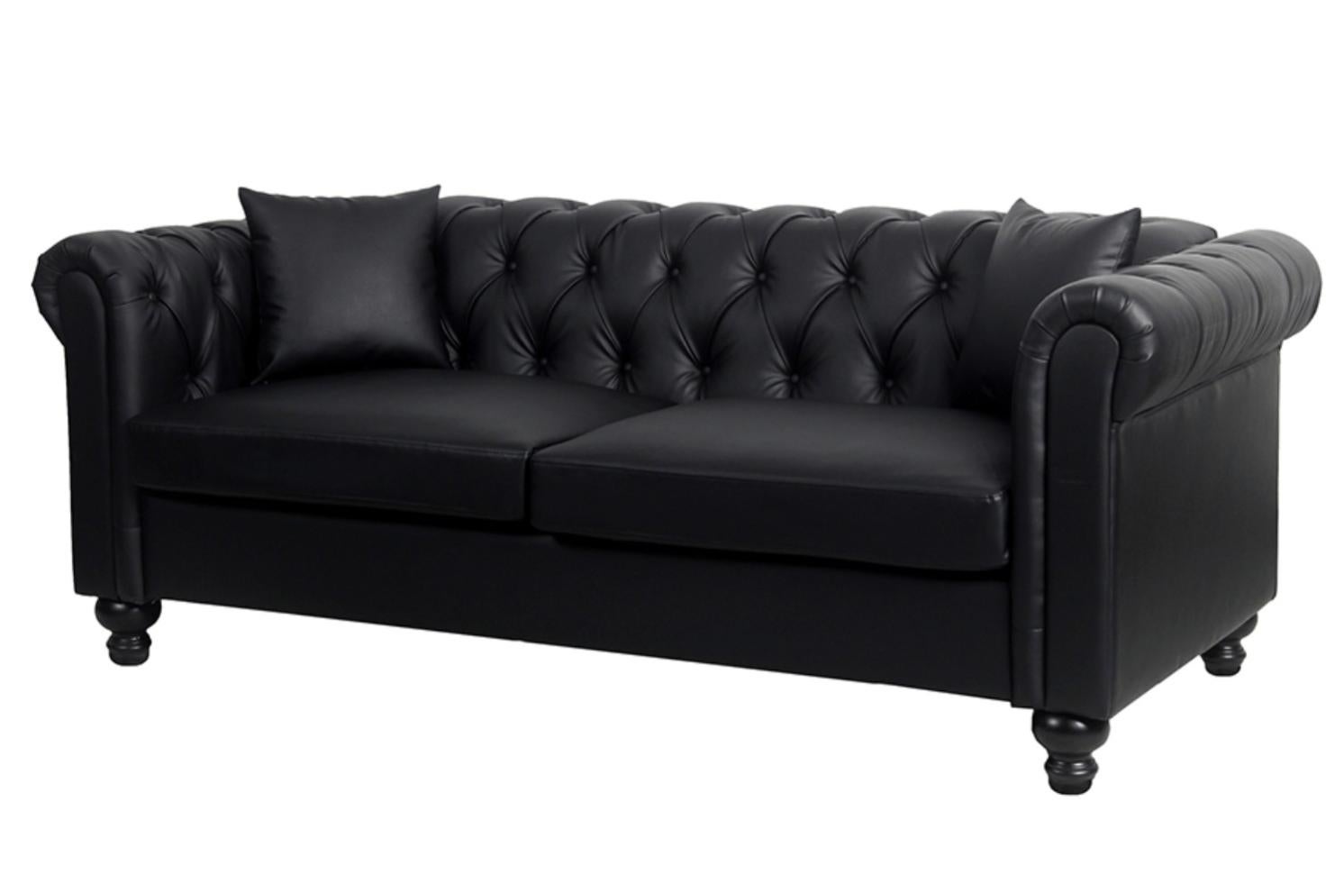 Sala De Piel Genuina Sofa,Love Y Sillon Chesterfield CHPV Color Negro