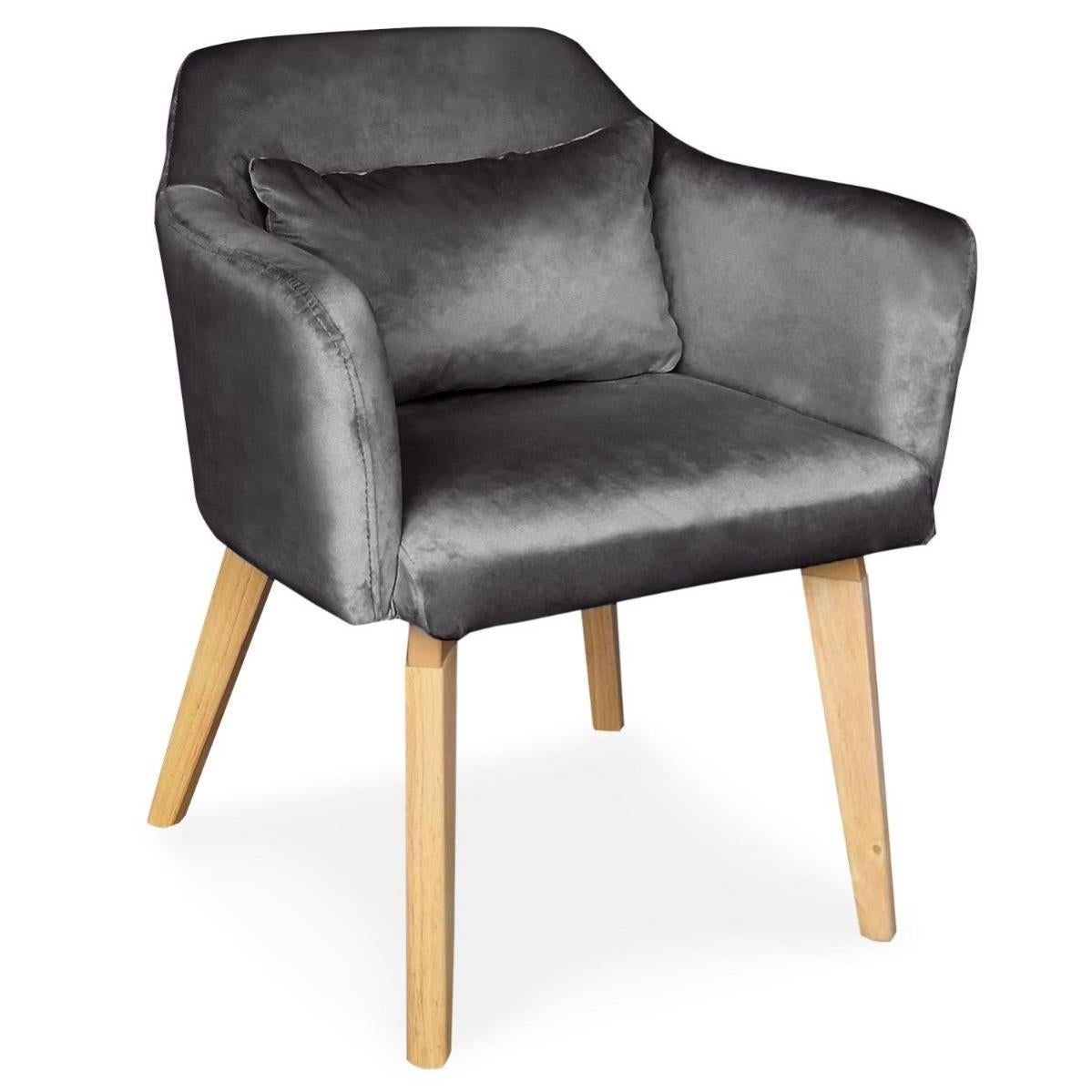 Fauteuil Scandinave Frida - Tissu Gris Foncé, Pieds En Bois - Design Compact Et Confortable - Idéal Salon Ou Salle à Manger