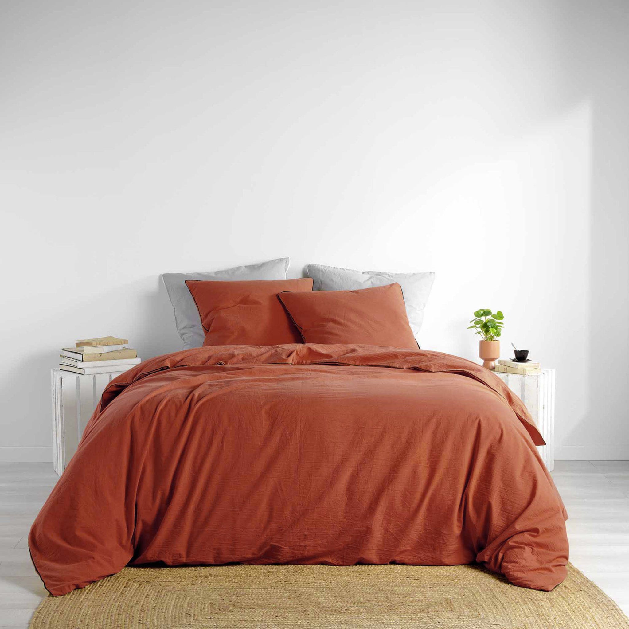 Parure de lit en coton lavé biologique terracotta 220x240