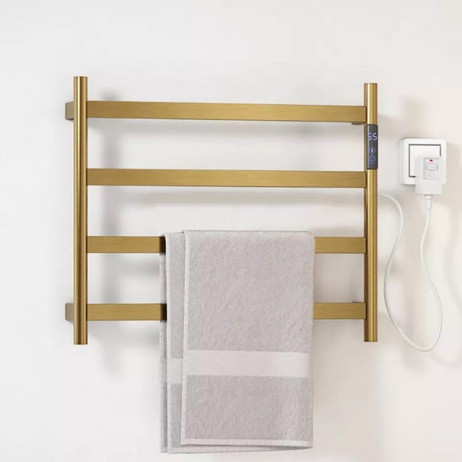 pueblo rueda Hasta aquí Secador de toallas eléctrico Stelar dorado cepillado digital | Leroy Merlin
