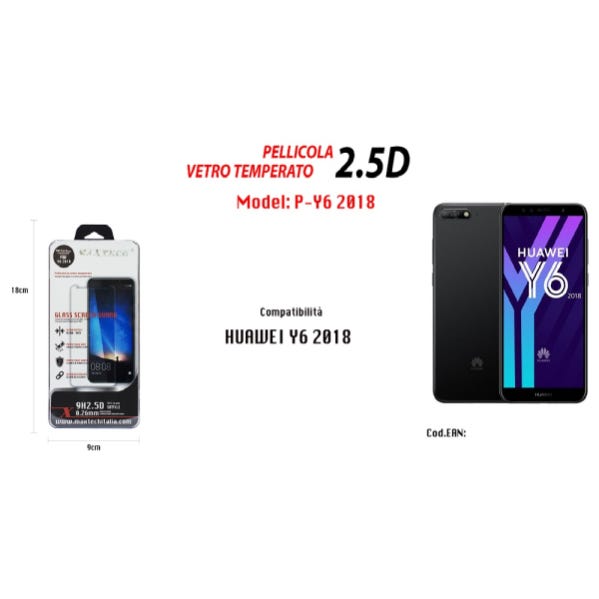 Vetro Temperato Huawei Y6 2018 - Italia Vetro Temperato Huawei Y6 2018 - Italia
