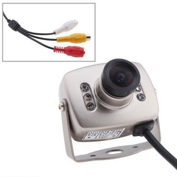 Trade Shop - Mini Micro Telecamera Camera A Colori 6 Led Ir Rca Audio Video  Microfono Staffa