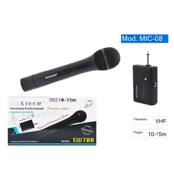 Trade Shop - Microfono Wireless Senza Fili Portatile Ricevitore 2,4ghz  Karaoke Mic-08 Maxtech