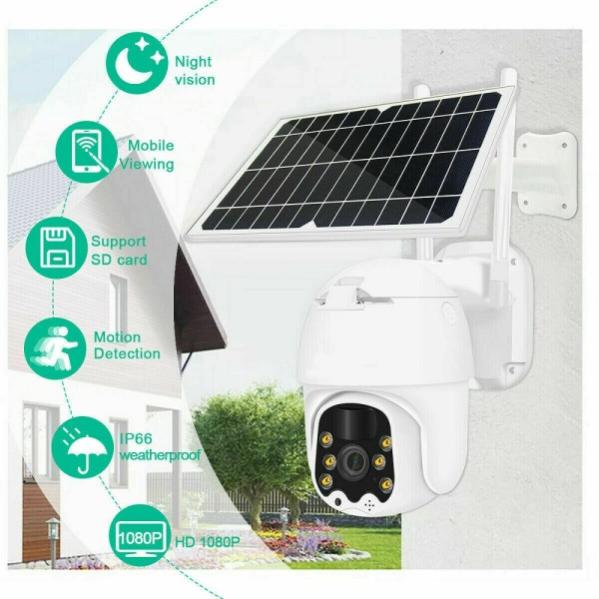 Telecamera Di Sicurezza WiFi Esterno Con Pannello Solare - PTZ, Visione Notturna 20m, Audio Bidirezionale, Tracciamento Automatico