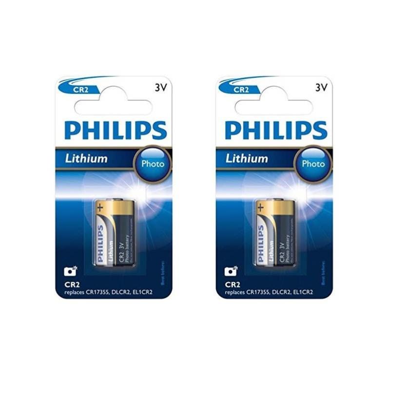 2 piles Philips CR2 lithium 3V 800 mAh