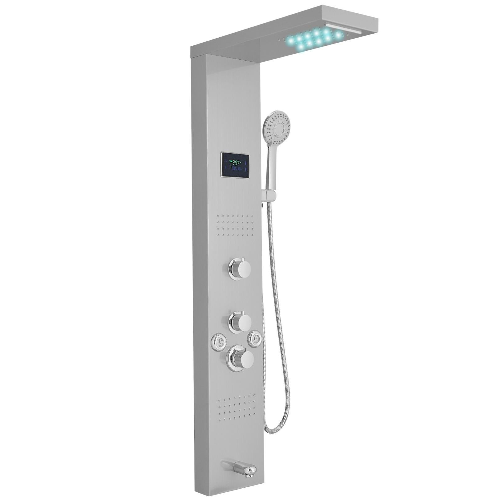 ABYS Colonne de douche hydromassante en acier brossé gris 4 jets + 1 LED lumineuses