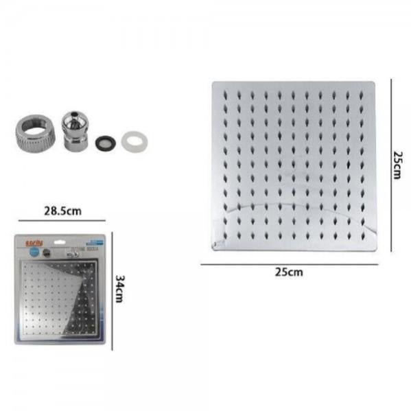 Soffione Doccia Pioggia Quadrato 25cm Acciaio Inox - Alta Pressione, Oro Spazzolato, Anticalcare - 4