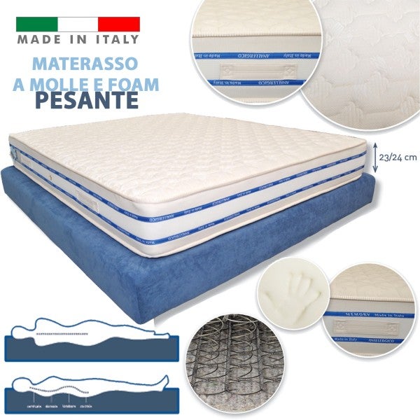 Trade Shop - Materasso Pesante A Molle Bonnel E Foam Spessore 24 Cm  Matrimoniale Singolo -130x190 