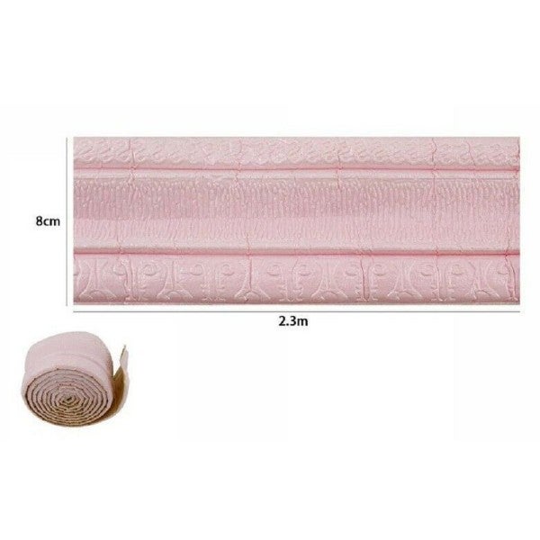 Trade Shop - Rotolo Carta Adesiva Per Parati Mobili Greca Stampa 3d Rosa 8  Cm X 2.3 Mt 69217