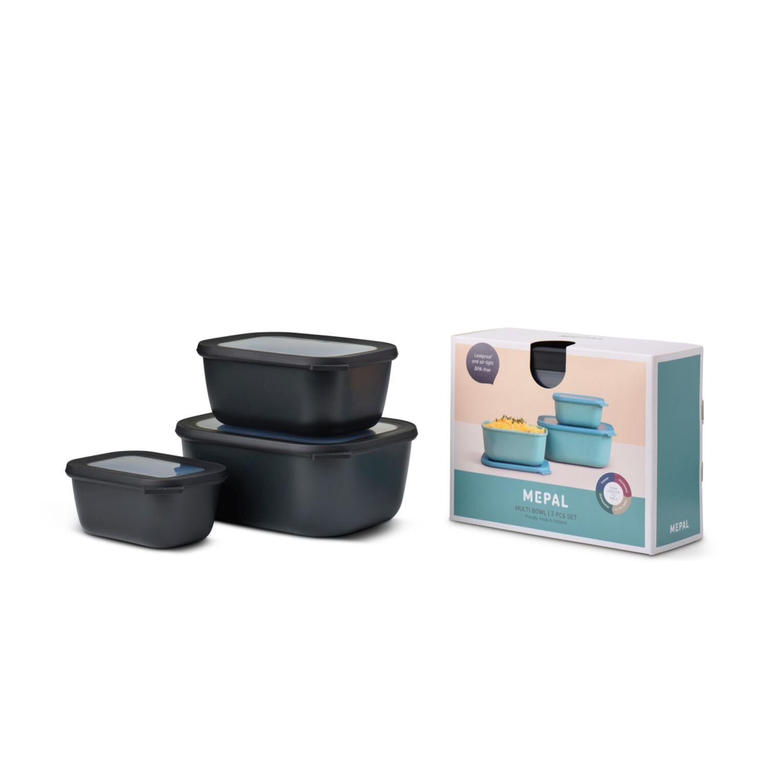 Set de 3 botes de cocina cirqula rectangular 750 / 1500 / 3000 ml.