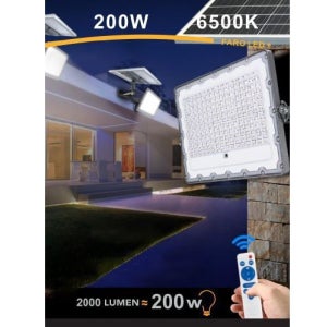 Proiettore LED solare 200W 6500K Pannello: 6V/20W Batteria: 3,2V/15000MaH  Telecomando [HO-SOLARFL-200W-01]