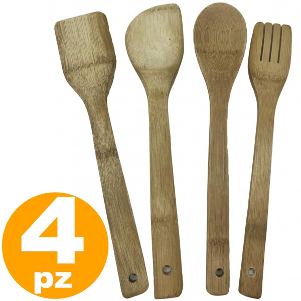 Set 4 Utensili Da Cucina In Legno Di Teak | Spatola, Mestolo, Colino | Fatto A Mano, Antiaderente, Resistente Al Calore
