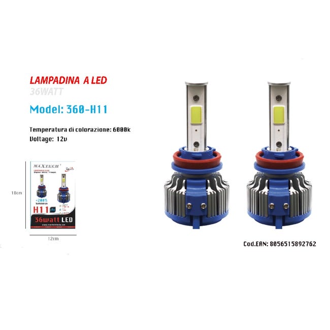 Trade Shop - COPPIA LAMPADINE LED AUTO FARO MACCHINA H11 LUCE BIANCA 6000k 360 Maxtech 360 H11 85901516 - Foto 2