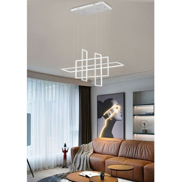 Trade Shop - Lampadario A Sospensione 4 Rettangoli Moderno Luce Calda  Fredda Naturale Lp-36b Bianco Naturale 