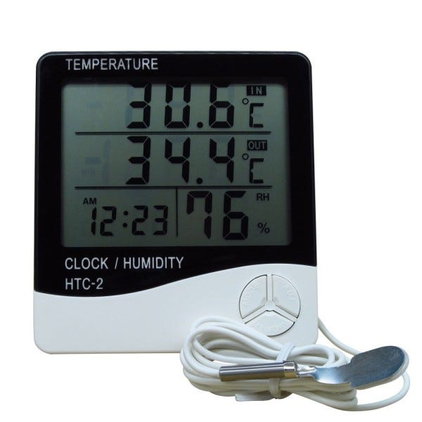 Trade Shop - Termometro Igrometro Digitale Temperatura Umidita' Ora Data  Casa Htc-2 Con Sonda
