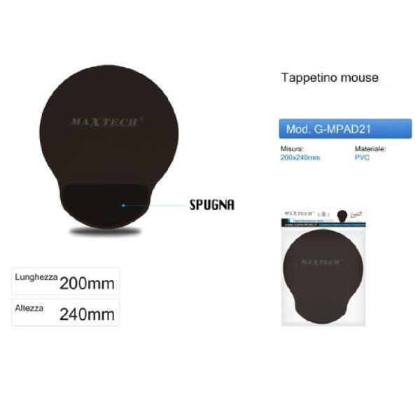 Mouse pad - Tappetino ergonomico con gel per mouse - Nero