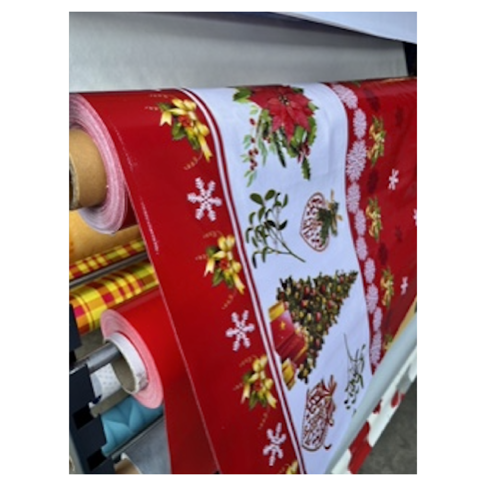 Nappe De Noël Toile Cirée HANSEL Motif Père Noël - Rouge, 140x350 Cm, Neuve Avec étiquettes