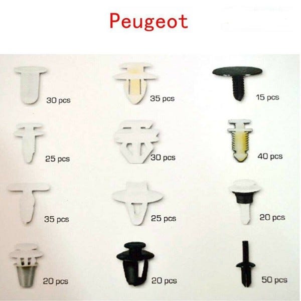 Trade Shop - Set Clip Di Fissaggio Per Auto Peugeot Confezione 345 Pezzi  Ricambi Plastica