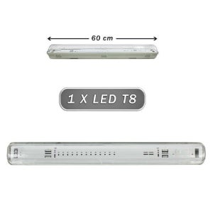 PLAFFONIERA TUBO NEON A LED SMD T8 60CM SUPPORTO NEON IN ALLUMINIO LUCE  BIANCA