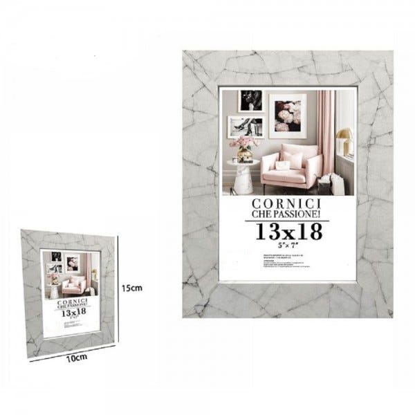 Trade Shop - Cornice Portafoto Quadri Tele Poster 13x18 Cm Modello Effetto  Marmo Bianco 71650