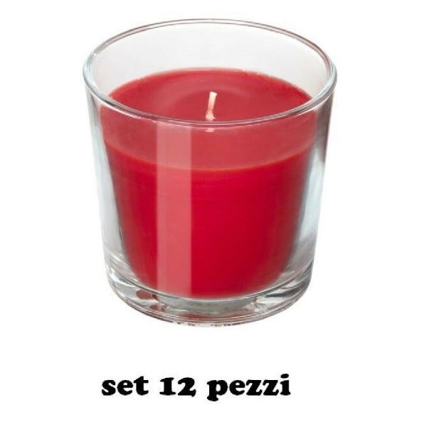 Trade Shop - Set 12 Pezzi Candele In Bicchiere Rosse Fragranza Fragola  Rilassante Cera