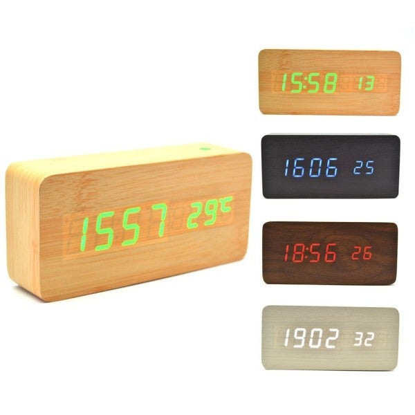 Trade Shop - Sveglia Orologio Wooden Light Led Digital Alarm Clock  Calendario Termometro