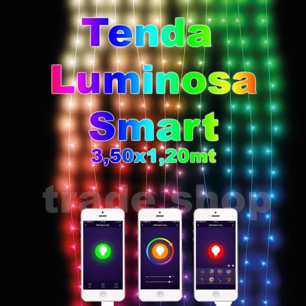Trade Shop - Tenda Luminosa Con Controllo Remote Smart Con App 288 Luci A  Led Rgb 3,50x1,20mt