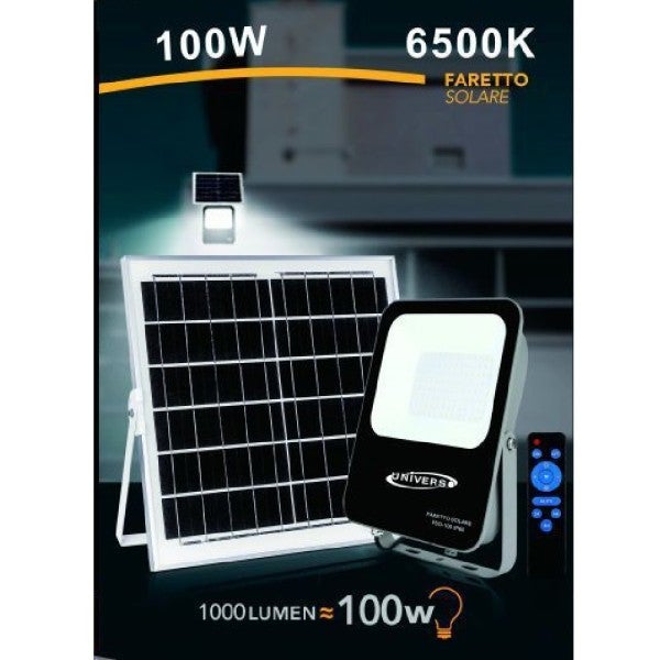 FARO FARETTO LED PANNELLO SOLARE FOTOVOLTAICO IP67 100W CON TELECOMAND