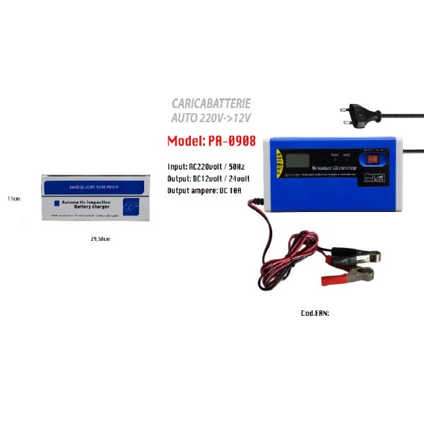 Trade Shop - Caricabatterie Per Auto Moto Batteria Avviatore 220v 12v  Portatile Maxtech Pa-0908