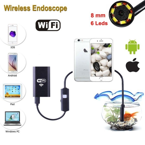 Trade Shop - Telecamera Endoscopica Per Ispezione Wifi Per Smartphone 6 Led  Mt Ip67 -5 Mt 