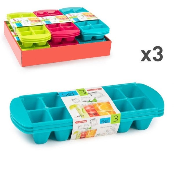 Trade Shop - Set 3 Pz Vaschette Formaghiaccio Forme Cubetti Ghiaccio  Plastica Colorate 12811