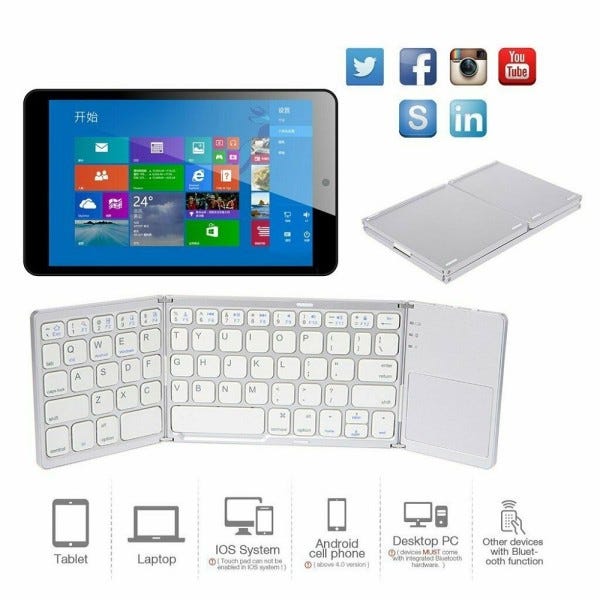 Trade Shop - Mini Tastiera Bluetooth Pieghevole Wireless  Ios/android/windows Touchpad