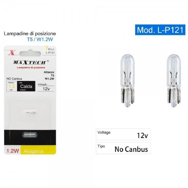 Trade Shop - Lampadine Di Posizione T5 L-p121 12 Volt 1.2 Watt Luce Calda  Alogena No Canbus