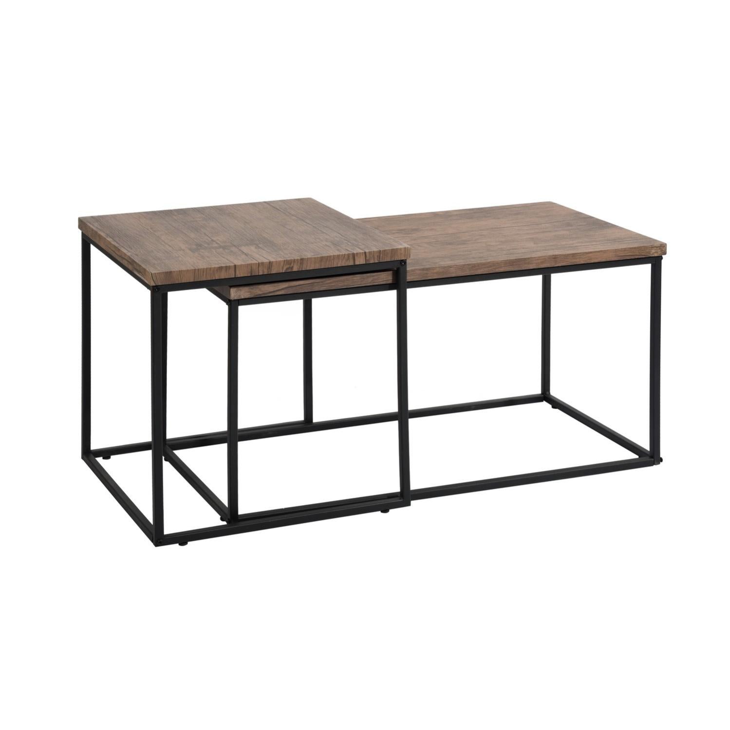 Urban Meuble Tables basses gigognes rectangulaires effet bois et sructure acier noir style