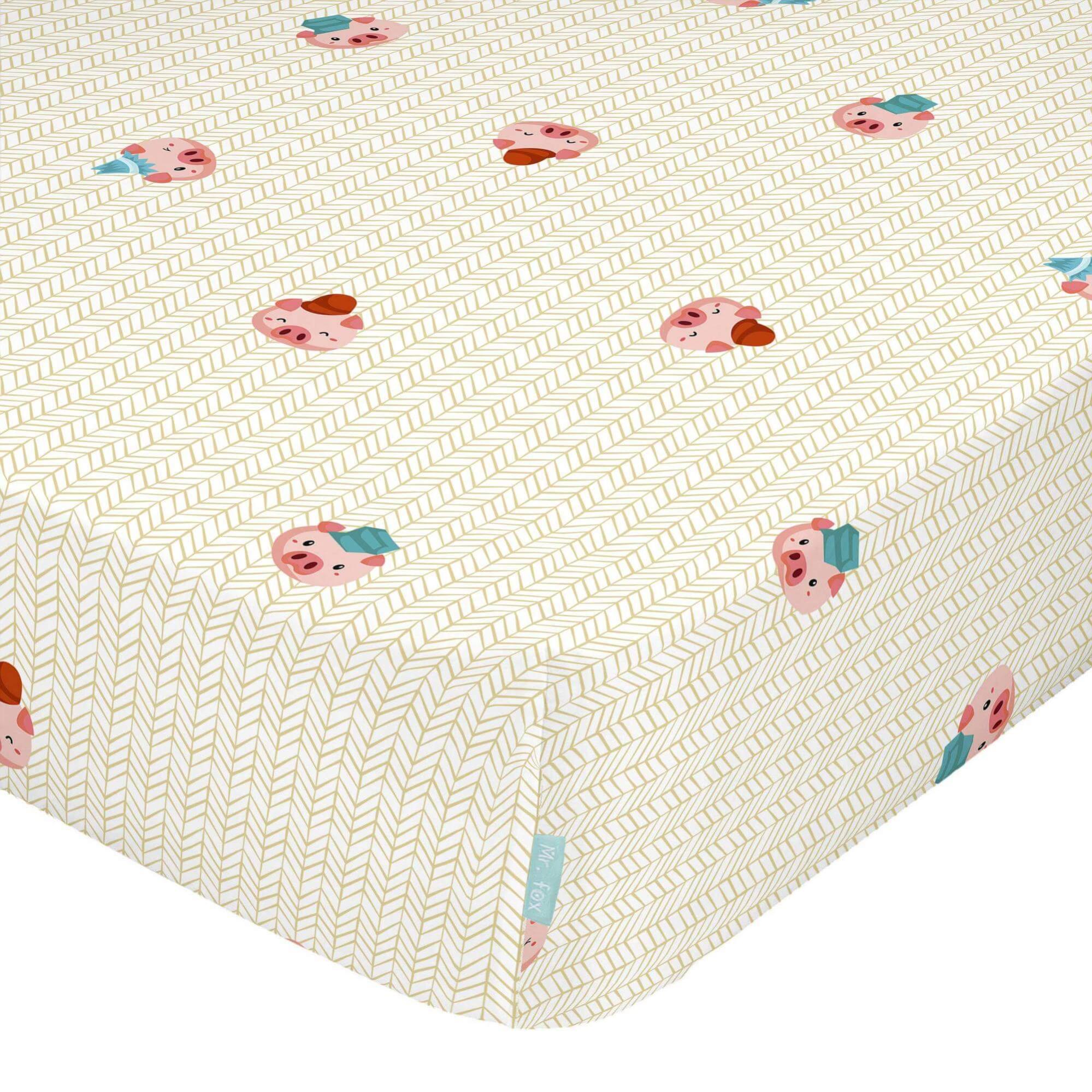 Set Lenzuola Per Lettino 60x120 Cm In Mussola Cotone 100% – 3 Pezzi Con Portaciuccio, Giraffa In Bicicletta Bianco E Petrolio