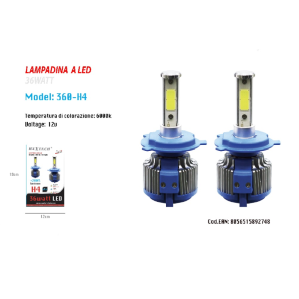 Trade Shop - Coppia Lampade Led Ricambio Auto H4 Led 8000 Lumen 6000k 12v 36w Maxtech 360-h4 - | Leroy Merlin - Foto 4