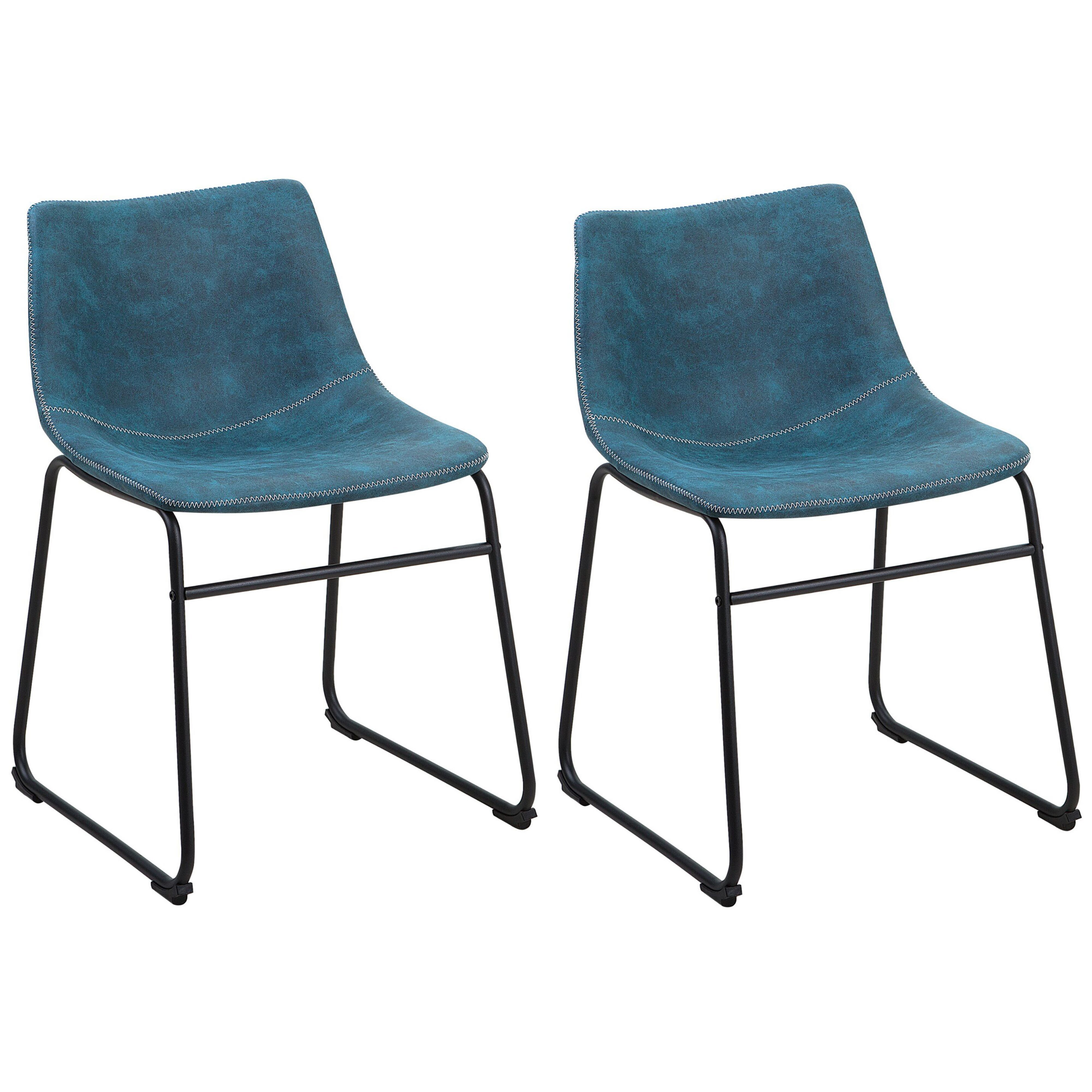 Beliani conjunto de 2 sillas de comedor de poliéster azul turquesa/negro batavia