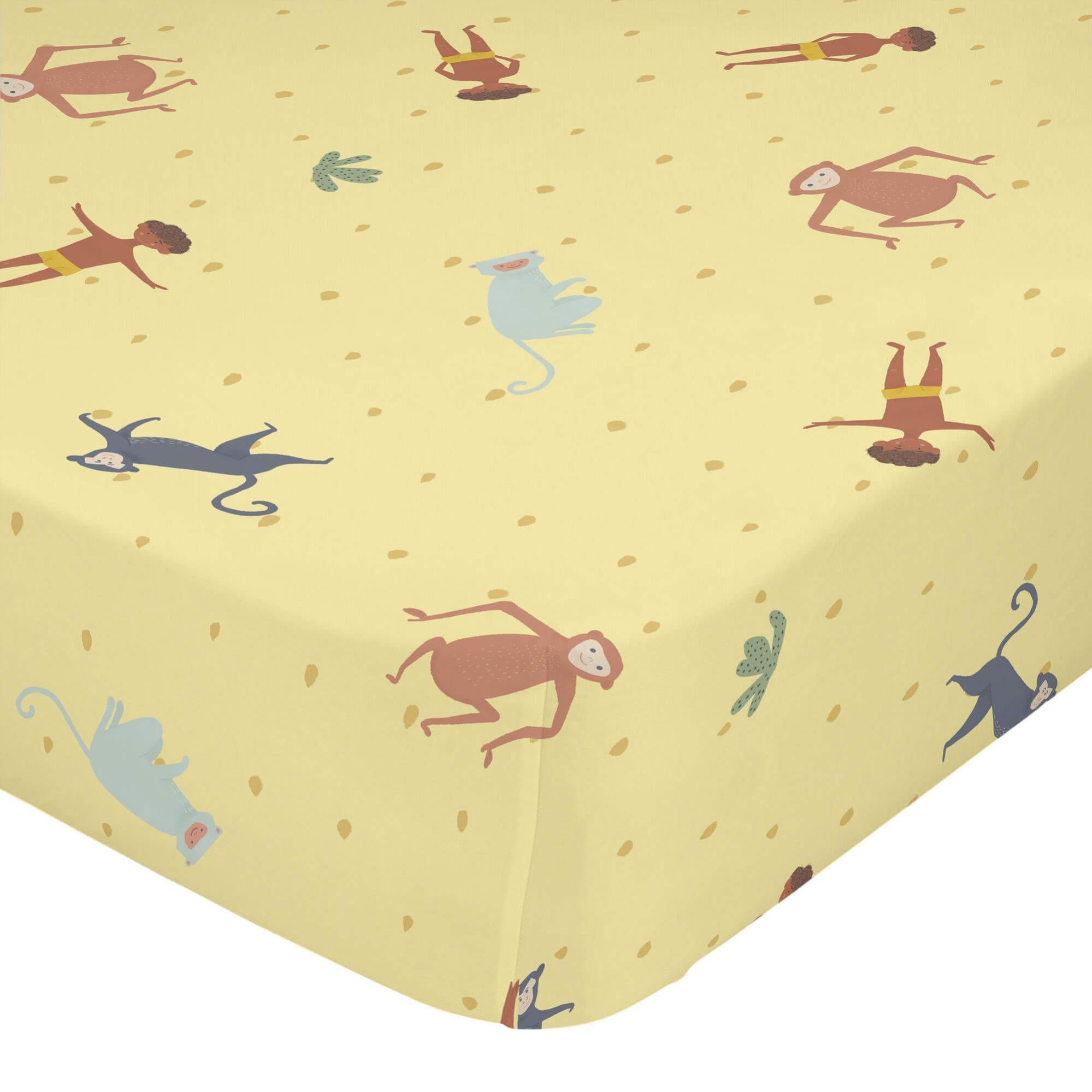 Drap-housse Berceau Jungle Friends - 100% Coton - Motif Safari - 71x132 Cm