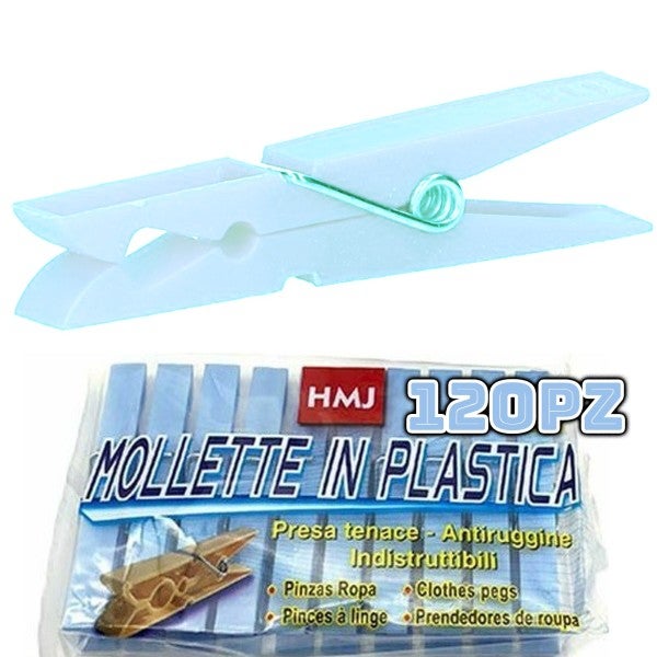 Trade Shop - Set 120 Pezzi Mollette Pinze Bucato Panni Plastica Extraforte  Azzurre Biancheria